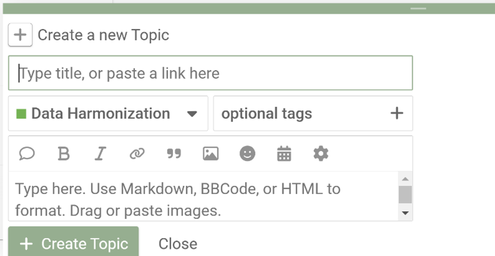 Create a new topic screenshot