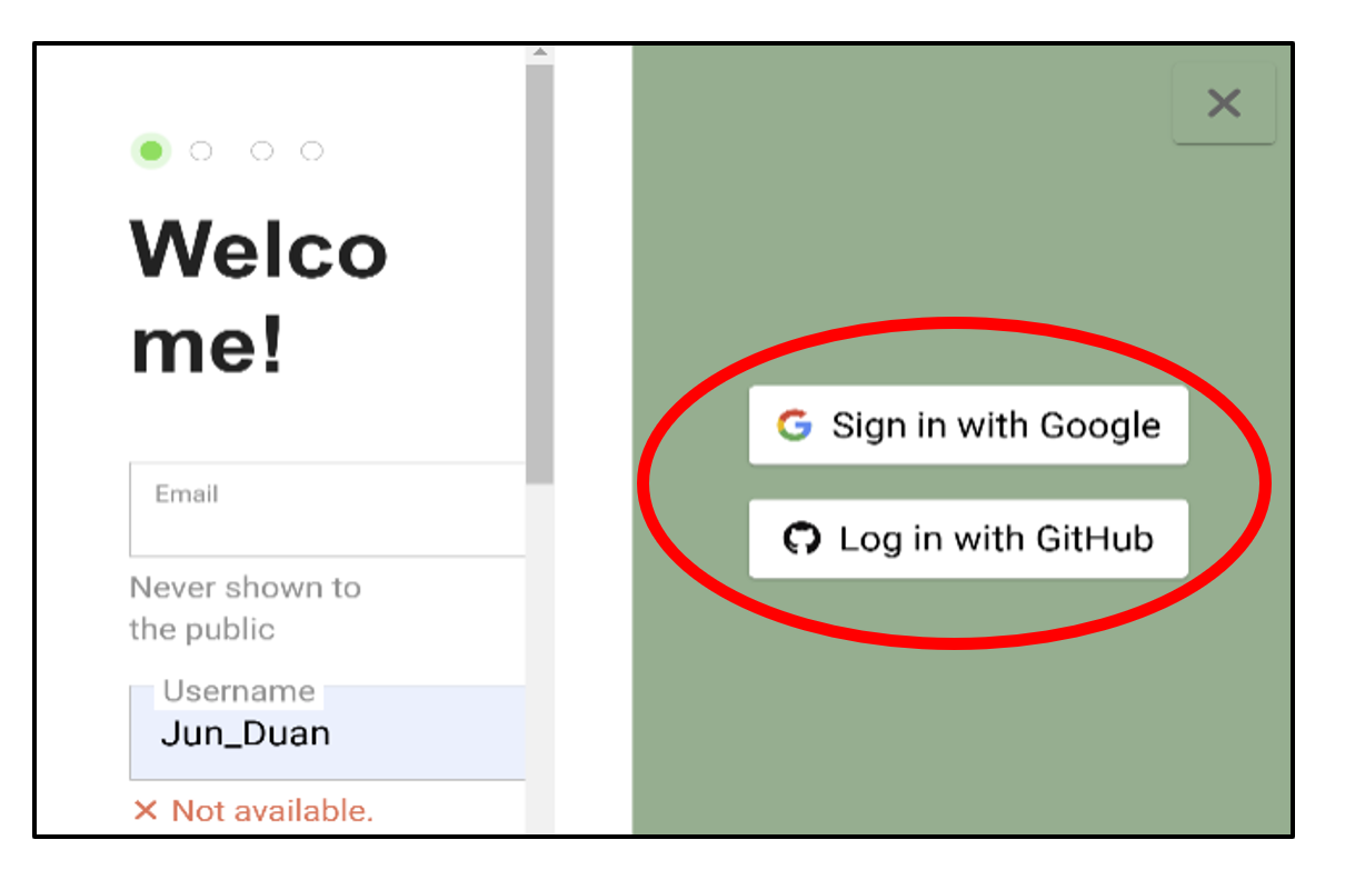 Sign Up options screenshot